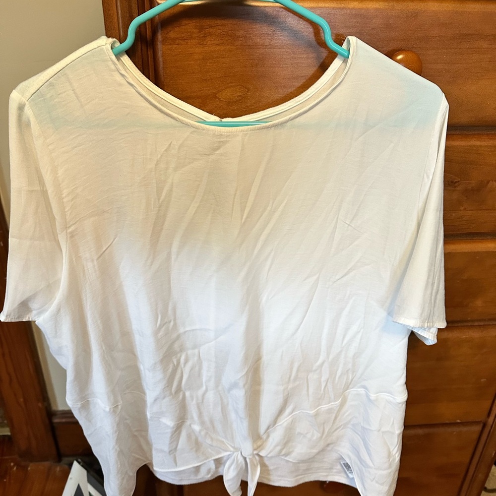 White Relaxed Tie Front Short Sleeve T-Shirt